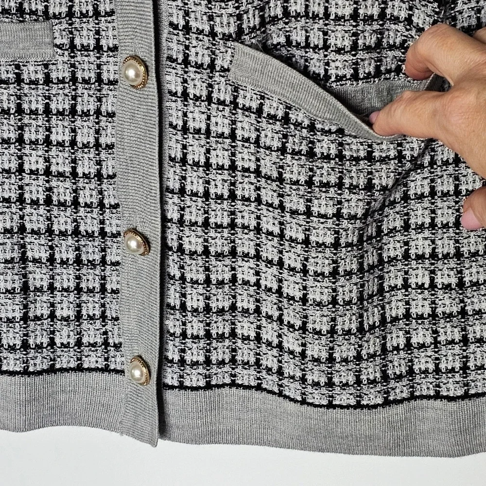 Talbots Cardigan LP Womens Grey Merino Wool Pearl Button Longline Sweater Preppy - Picture 5 of 11